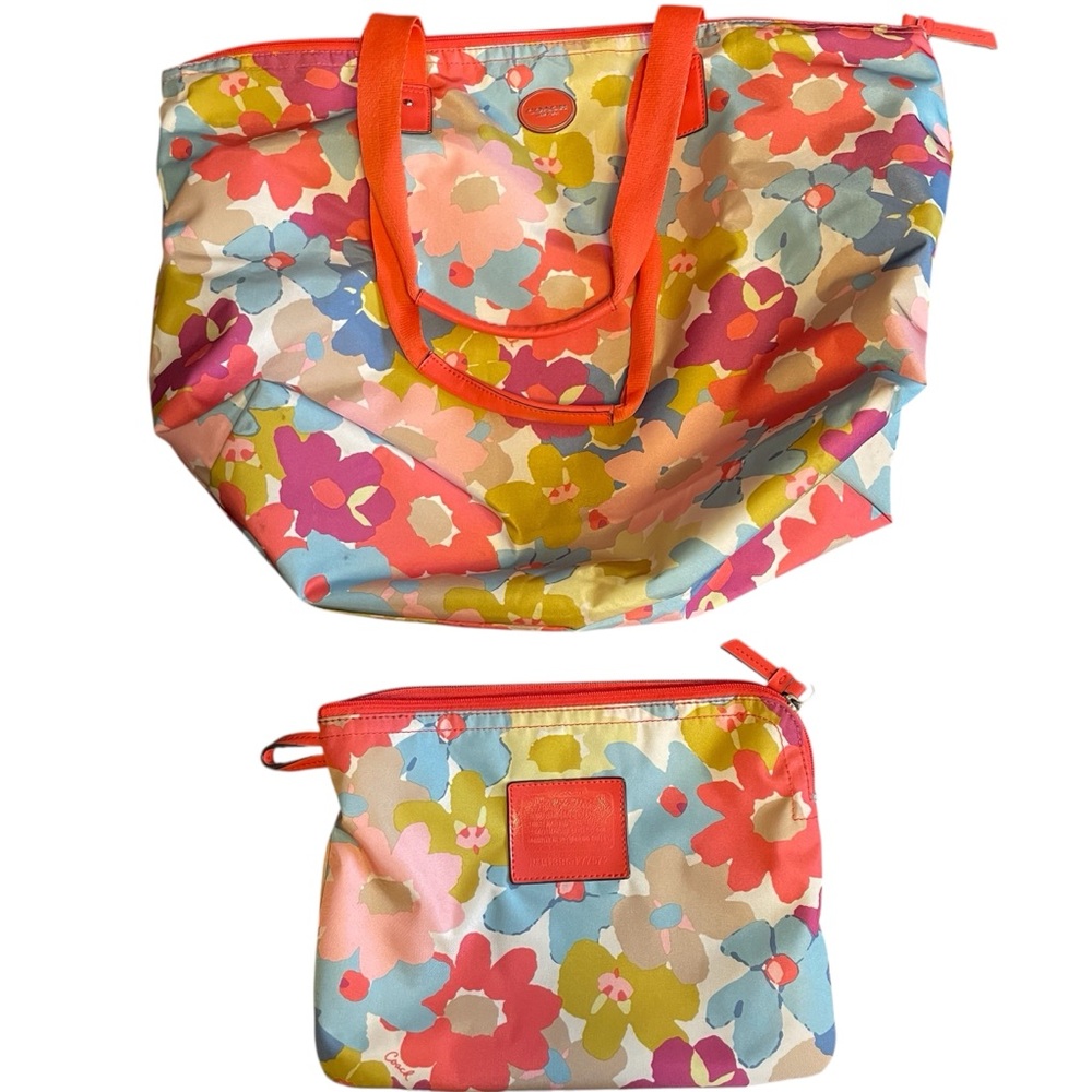 Coach Getaway Floral Weekender Packable Overnight Nylon Tote Shoulder Bag Set